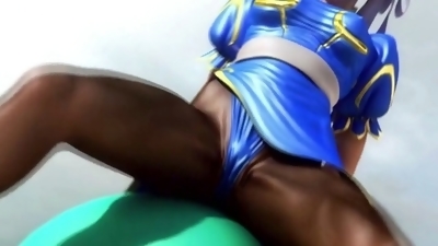 Yoga ball parody with Chun-Li from Street Fighter: Steer Fighter