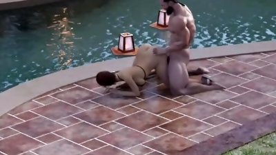 Backshot by the Pool with your Wife - 3D Animation
