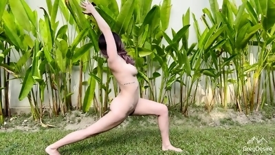 nude yoga - outdoor tropical full body flow  yoga with grey