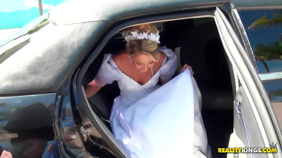 Bride in white beautiful dress gets fucked