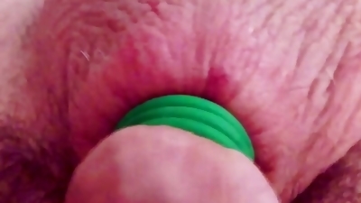 Wanking my banded cock with elastrator bands on