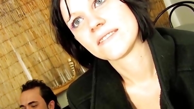 A sexy German babe with dark hair enjoy cum all over her face