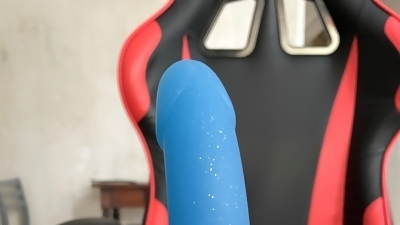 red jumpsuit fishnet plug pink and blue dildo that I suck and sodomize