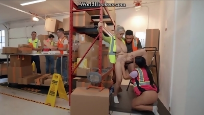 Amazing Arousing Natural Boobs - Busty warehouse workers as Big knob riders
