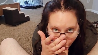 Nerdy Stepsister gives her first blowjob and swallows