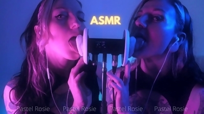 SFW ASMR DOUBLE EARGASM - PASTEL ROSIE - Sensual Binaural Ear Eating - Egirl Amateur Wet Ear Licking