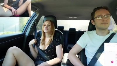 Surprise Verlonis for Justin lush Control inside her pussy while driving car in Public