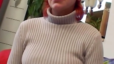 Wild and pregnant redhead slut eating cum after getting a deep fuck