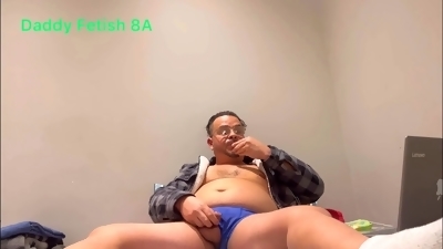Horny gay sugar daddy jerks off his thick cock to completion