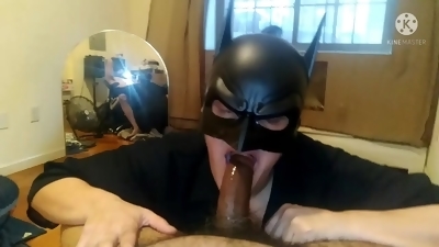 Perverted MILF in batman mask sucks my dick
