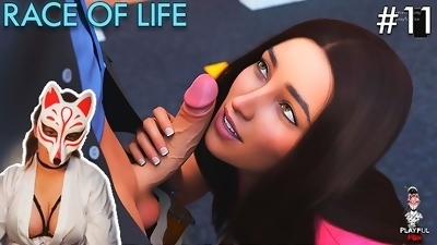 Race of Life - ep 11  Busty brunette blowing in public