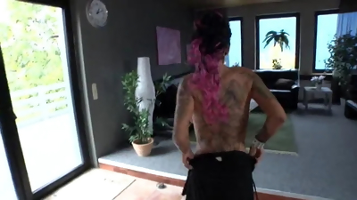 Busty Milf with full body tattoo fucking