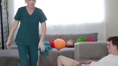 Retired Step-nana Learns About Sensual Massage Therapy By Practicing On Her Hung Step-grandson