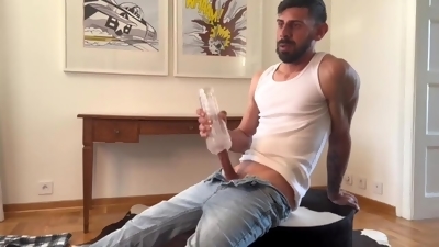 OF Fleshlight fuck in jeans with an amazing cumshot