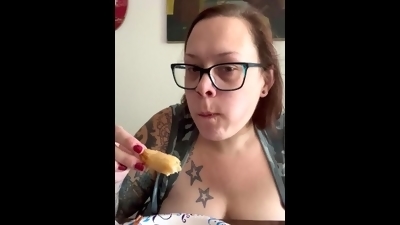 BBW stepmom MILF foodie eats food with tits out your POV