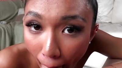 Deepthroat Asian POV babe in lingerie talking dirty