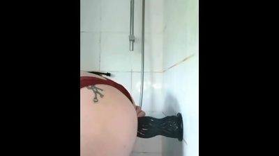 I fuck my ass with a monster dildo in the shower