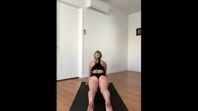 Hot Russian Milf in Tight Yoga Pants Doing Exercises