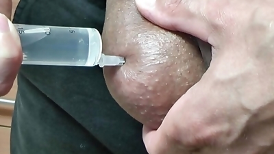 Extreme Pumping Water in Ball in Close Up And Jerk Off Cumshot at 9:16