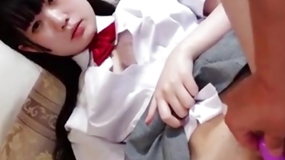 A thin 18-year-old beauty. She is Japanese with black hair. She has blowjob and shaved creampie sex. Uncensored
