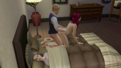 Real voice in The Sims 4: Seductive chief enjoys hotwifey and young maid while wife rests nearby