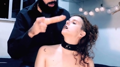 Redhead Gothic slave girl learns deep-throat skills through sadistic face fuck training