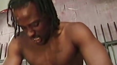 Black stud fucks ebony babes throat with his mutant cock