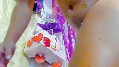 Birthday party, cake, confetti and refresh in my ass  masturbation loveee