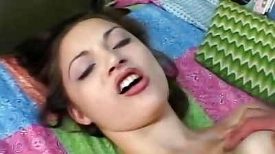 White stud gets a BJ from tiny Latina teen before fucking her