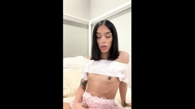Ebony tranny Brii jerks her black boner in solo masturbation