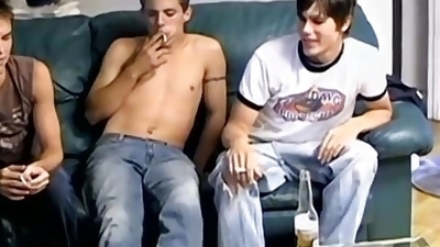 Naughty teenagers smoking cigars and sucking hard cocks