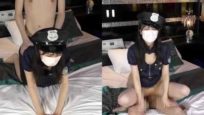 A Japanese girl wears a police uniform and has sex on the job