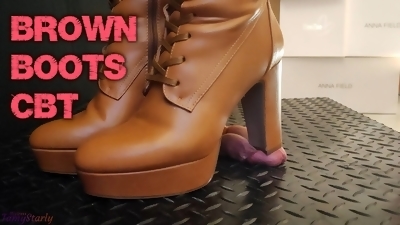 CBT and Cock Crush Trample in Brown Knee High Boots with TamyStarly - Ballbusting, Bootjob, Shoejob