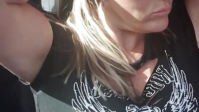 Pinky Pussy gets her Tits out for the Lads! Whilst Driving