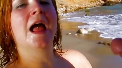 A chubby German girl loves getting her holes smashed on the beach