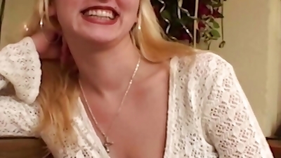 A wild blonde slut from Germany sucking a hard pecker in POV