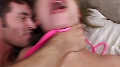 Blonde slut gets rough mouth and pussy fuck from horny man