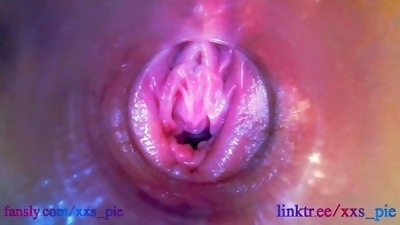 Petite girl Melissa put camera deep inside in her wet creamy pussy (Full HD pussy cam, endoscope)