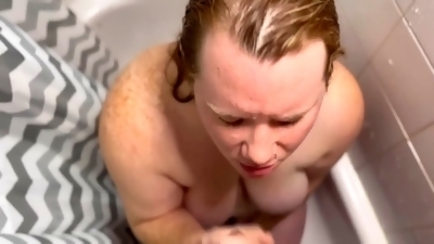 Busty dirty talker begs for cumshot in shower POV