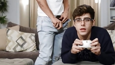 Angel Rivera Sneakily Watches Before Giving The Twink Gamer Joey Mills What He Needs, His Big Hard Cock - TWINKPOP