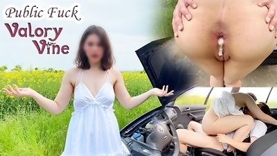 Fixed the car of a cute girl and she paid with anal creampie !Almost caught!  Cowgirl  Doggystyle