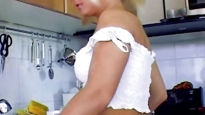 Hot blonde babe from Germany sucking and riding a hard cock in the bathroom