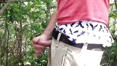 Jerking off in the woods, showing a little sagging in my favorite American Eagle AE boxers. Long edge session. Verbal