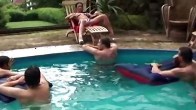 Hardcore gangbang with this sexy beauty milf in the pool