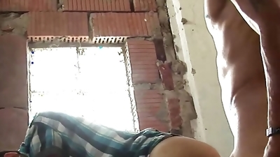 Hot gay ass fuck with huge effusion on construction site