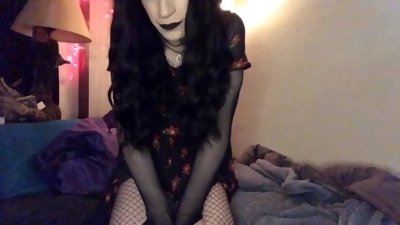 Solo Goth Trans Girl in Fishnets Anal Play