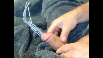 Episode 16. Three rosebud + four wire in cock. Seven objects in cock. Extreme urethral sounding + cum. Multiple sounding.