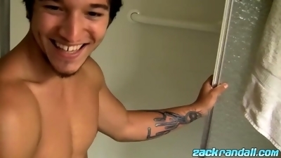 Naughty jock Jizzy Mcbone masturbates big cock in shower