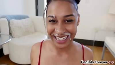 Stunning black teen gets my huge facial cumshot