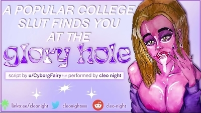 a popular college cumslut finds you at the glory hole and chokes on your cock until you cum in her